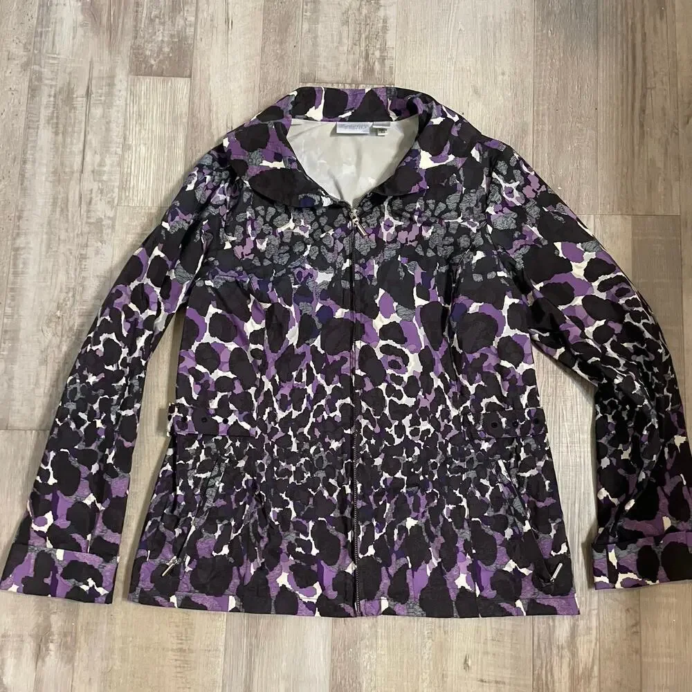 Chico’s Zenergy Women’s Medium Rain Jacket Purple Black Zip Up Lightweight - Picture 9 of 15